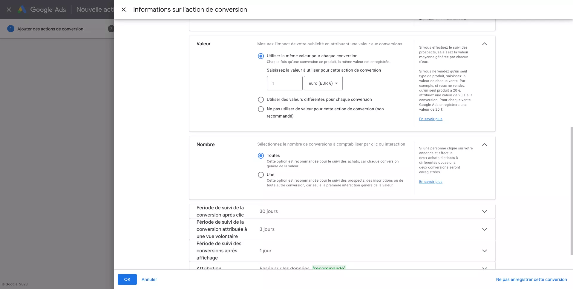 Étape 3.4 – attribuer une valeur à la conversion