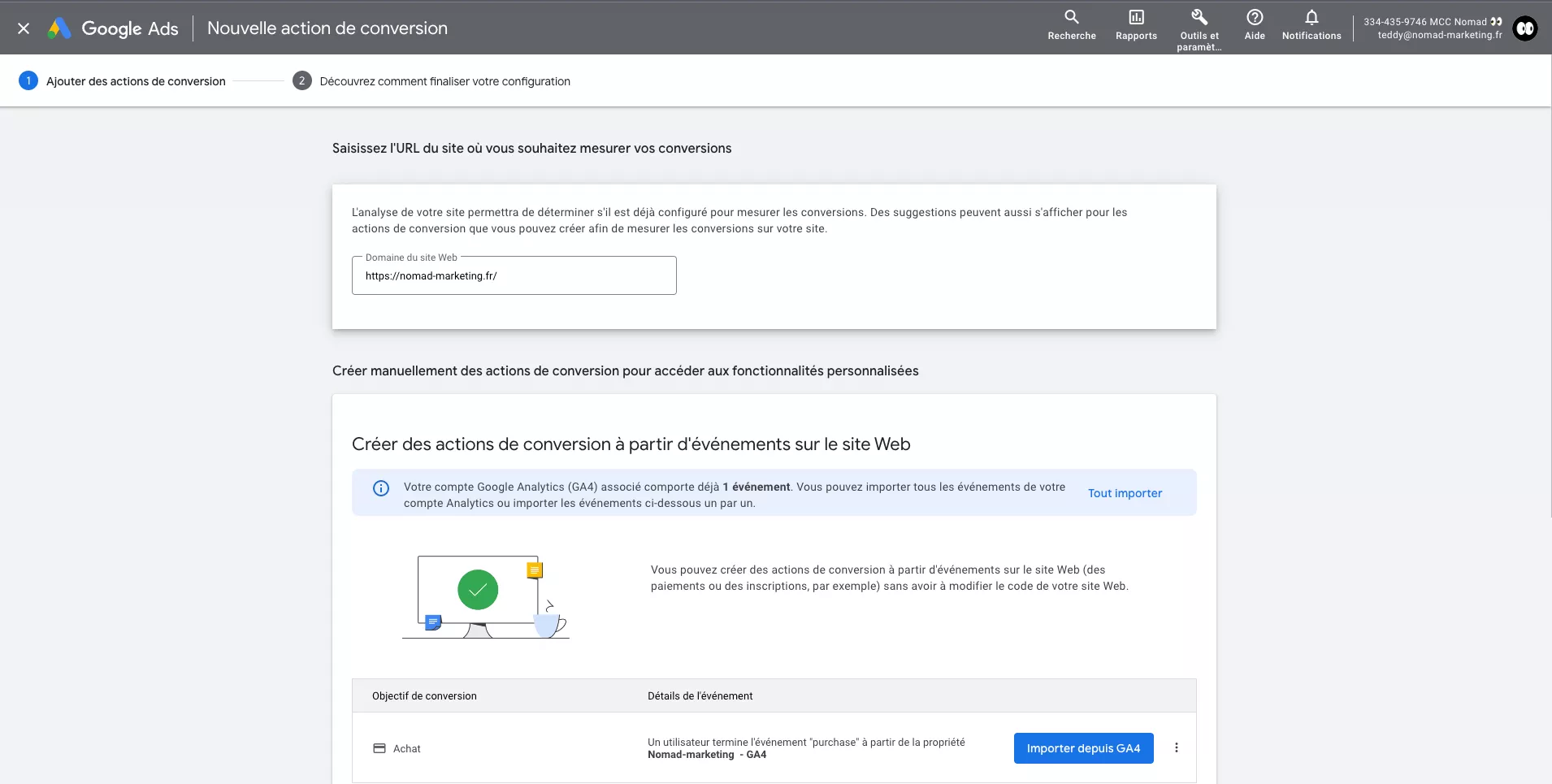 Étape 2.6 – évènement à partir du site web