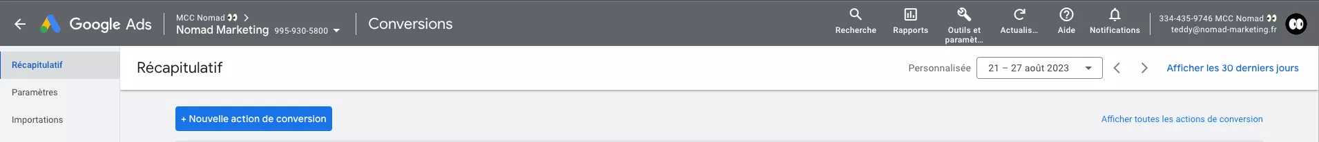 Étape 2.3 Création d&rsquo;une nouvelle conversion Google Ads