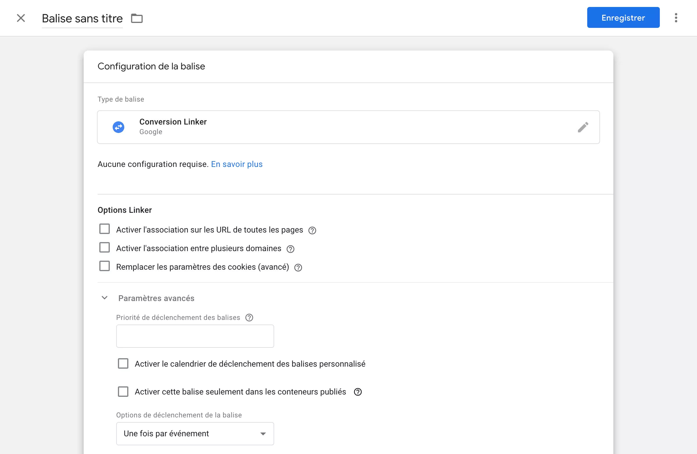 Étape 1.2 – configuration de la balise conversion linker sur Google Tag Manager