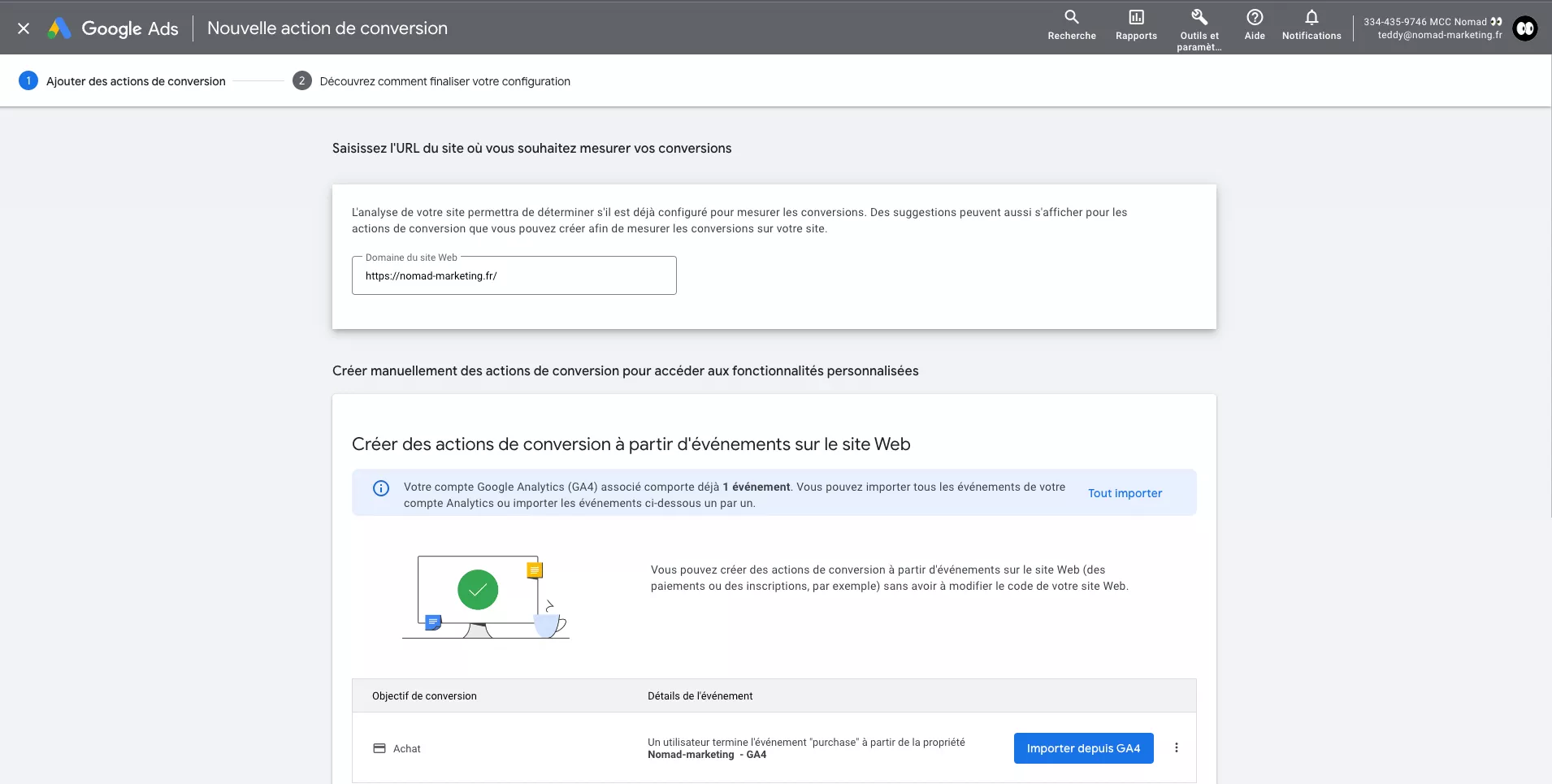 Étape 2.6 – évènement à partir du site web