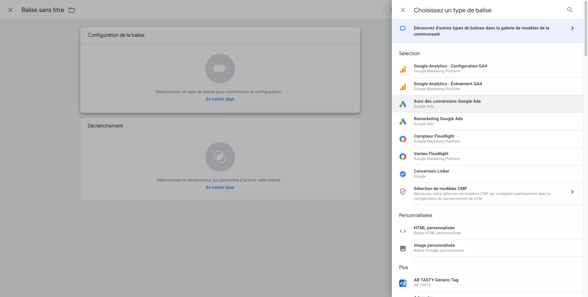 Étape 1.1 – configuration balise Google ads sur Google Tag Manager